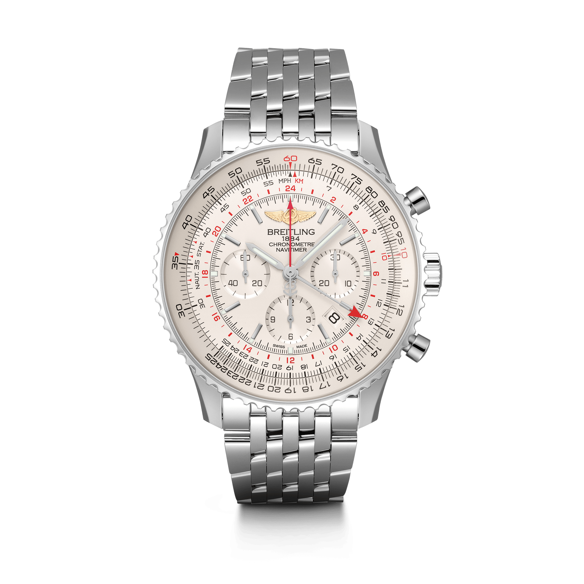 Breitling AB0441211G1A1 : Navitimer GMT Stainless Steel / Silver / Bracelet