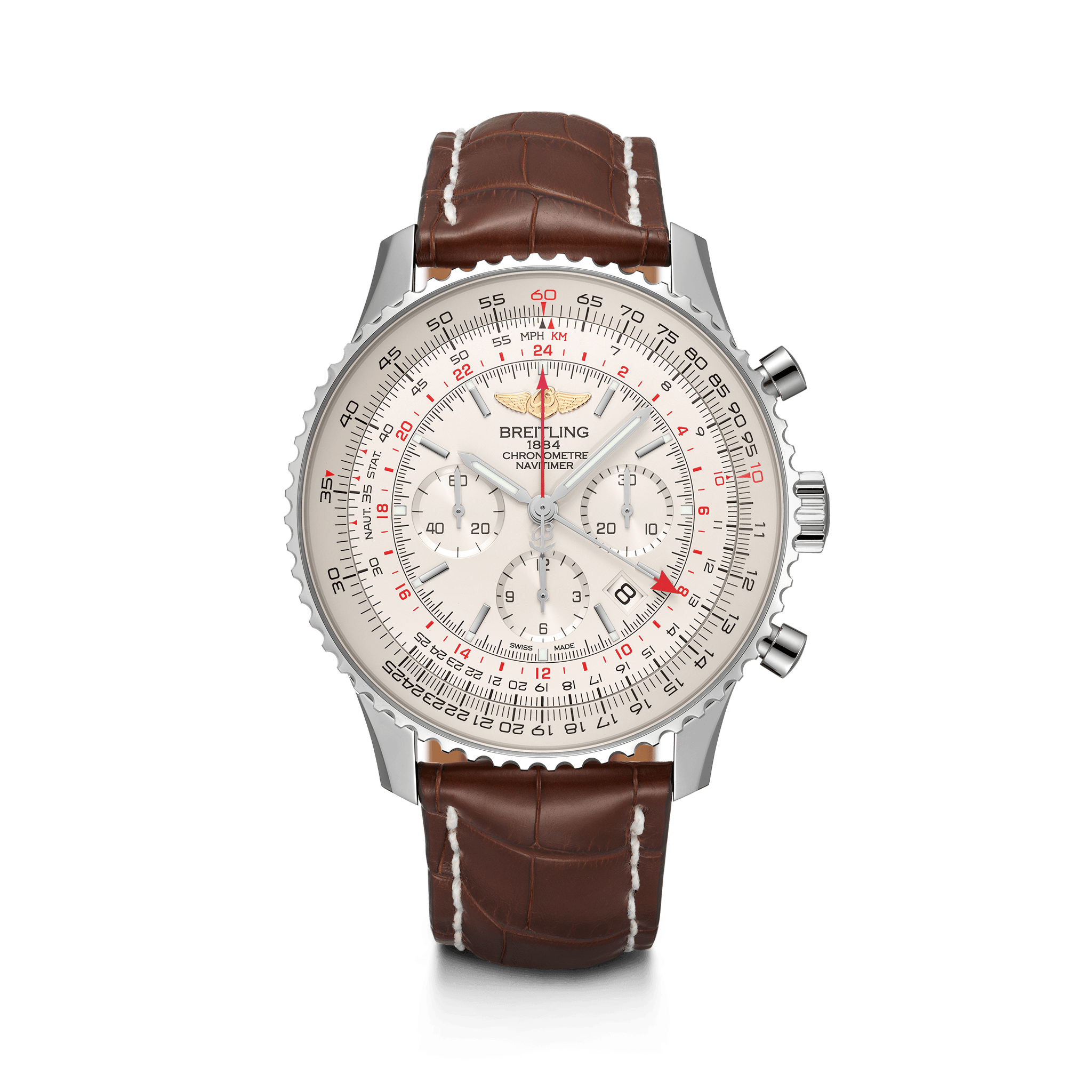 Breitling AB0441211G1P1 : Navitimer GMT Stainless Steel / Silver / Croco / Pin