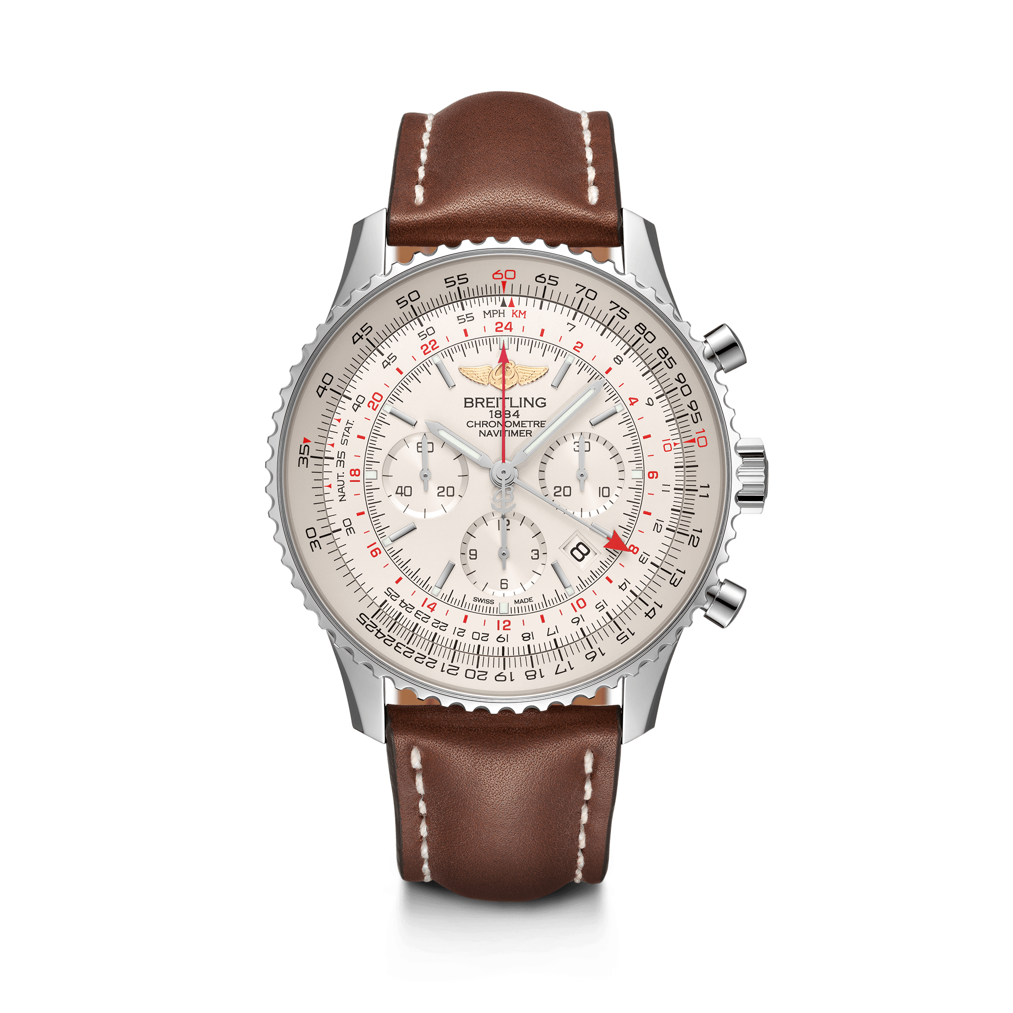 Breitling AB0441211G1X1 : Navitimer GMT Stainless Steel / Silver / Calf / Pin