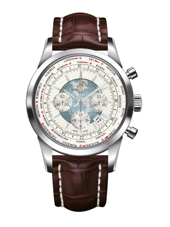 Breitling AB0510U0.A732.756P : Transocean Chronograph Unitime Stainless Steel / Silver / Croco