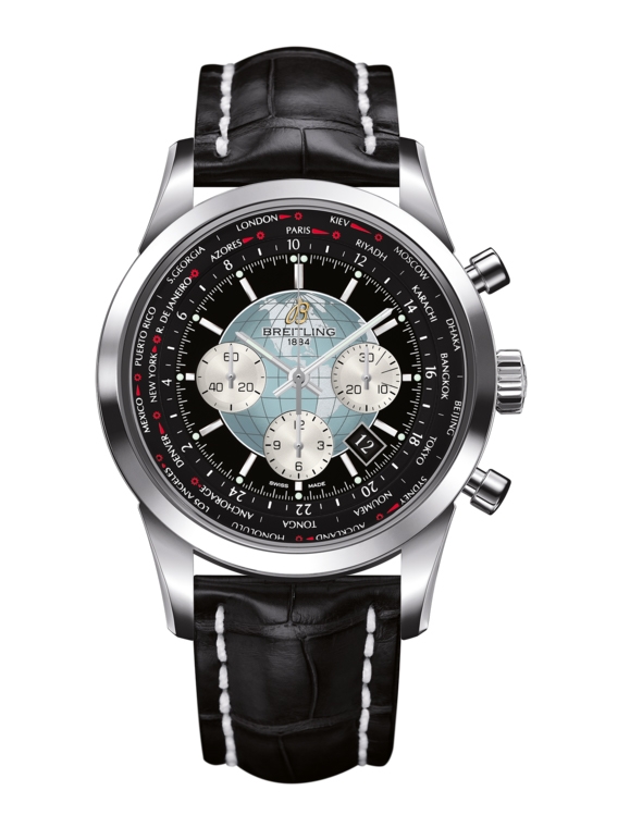 Breitling AB0510U4.BB62.760P : Transocean Chronograph Unitime Stainless Steel / Black / Croco