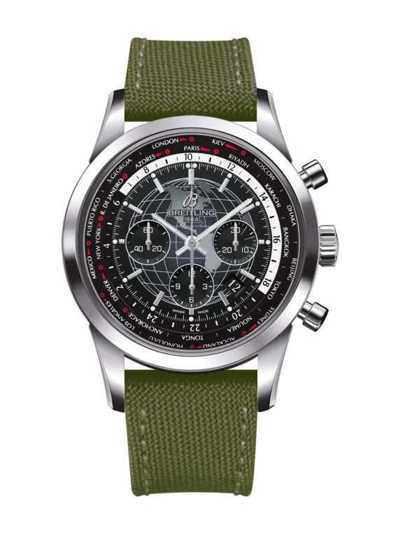 Breitling AB0510U4.BE84.105W. : Transocean Chronograph Unitime Stainless Steel / Black / Military