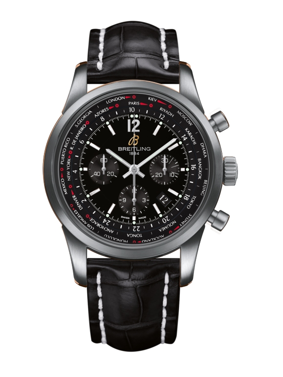 Breitling AB0510U6.BC26.760P : Transocean Chronograph Unitime Pilot Stainless Steel / Black / Croco
