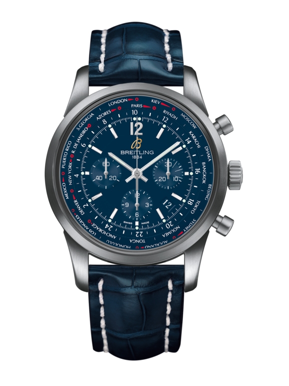 Breitling AB0510U9.C879.746P : Transocean Chronograph Unitime Pilot Stainless Steel / Blue / Croco