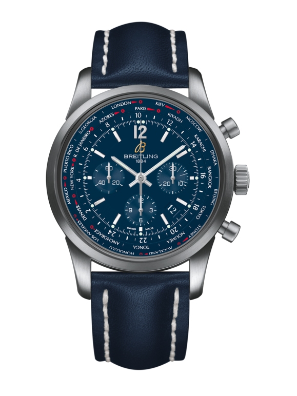 Breitling AB0510U9|C879|101X : Transocean Chronograph Unitime Pilot Stainless Steel / Blue / Calf