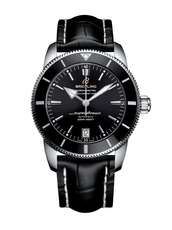 Breitling AB201012/BF73/743P/A20BA.1 : Superocean Heritage II 42 Stainless Steel / Black / Black / Croco / Pin