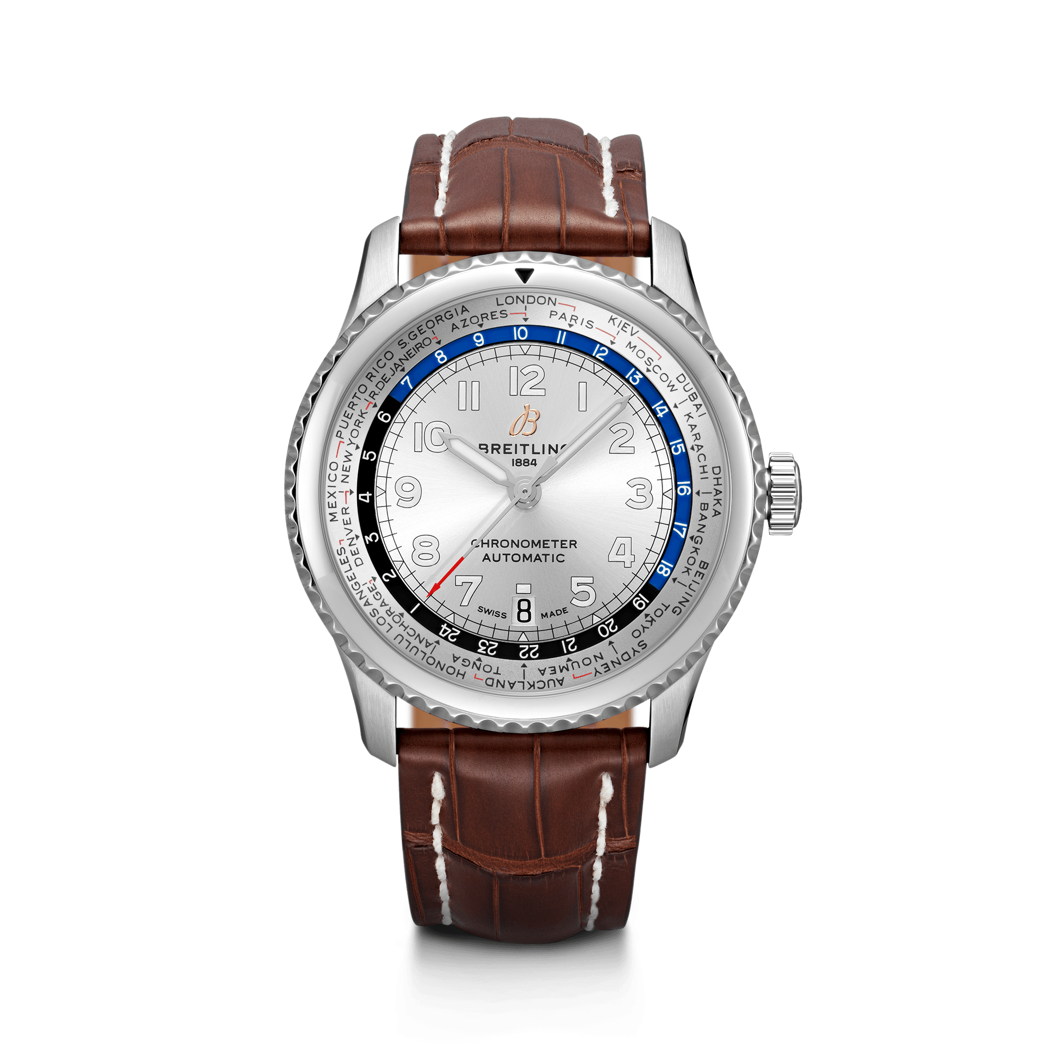 Breitling AB3521U01G1P1 : Navitimer 8 B35 Automatic Unitime 43 Stainless Steel / Silver / Brown Croco / Pin