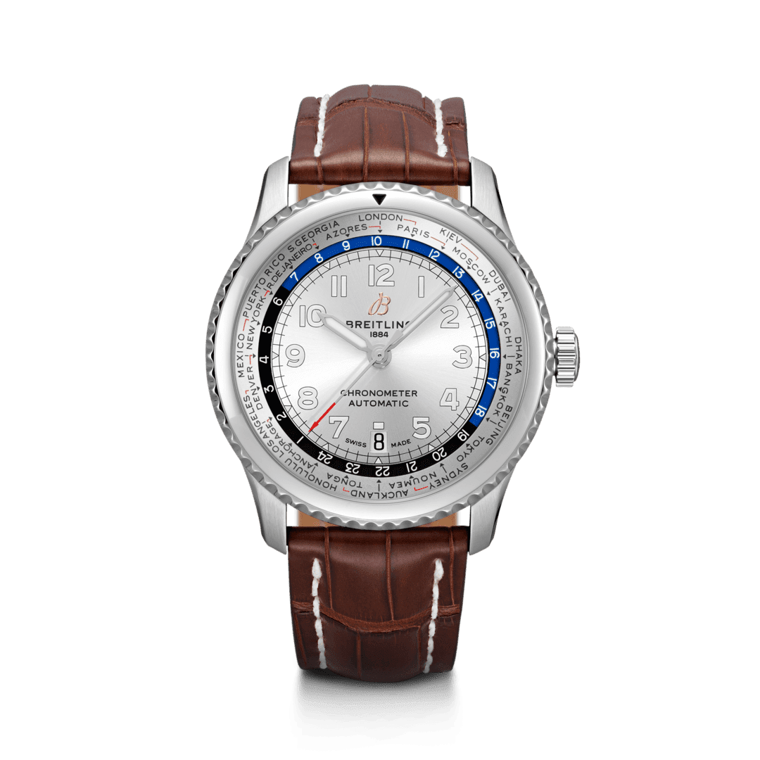 Breitling AB3521U01G1P3 : Navitimer 8 B35 Automatic Unitime 43 Stainless Steel / Silver / Brown Croco / Folding