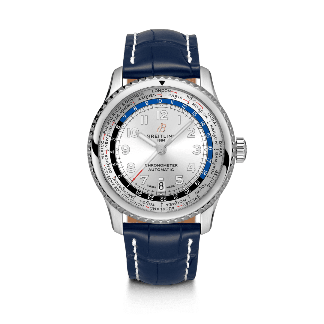 Breitling AB3521U01G1P4 : Navitimer 8 B35 Automatic Unitime 43 Stainless Steel / Silver / Blue Croco / Folding
