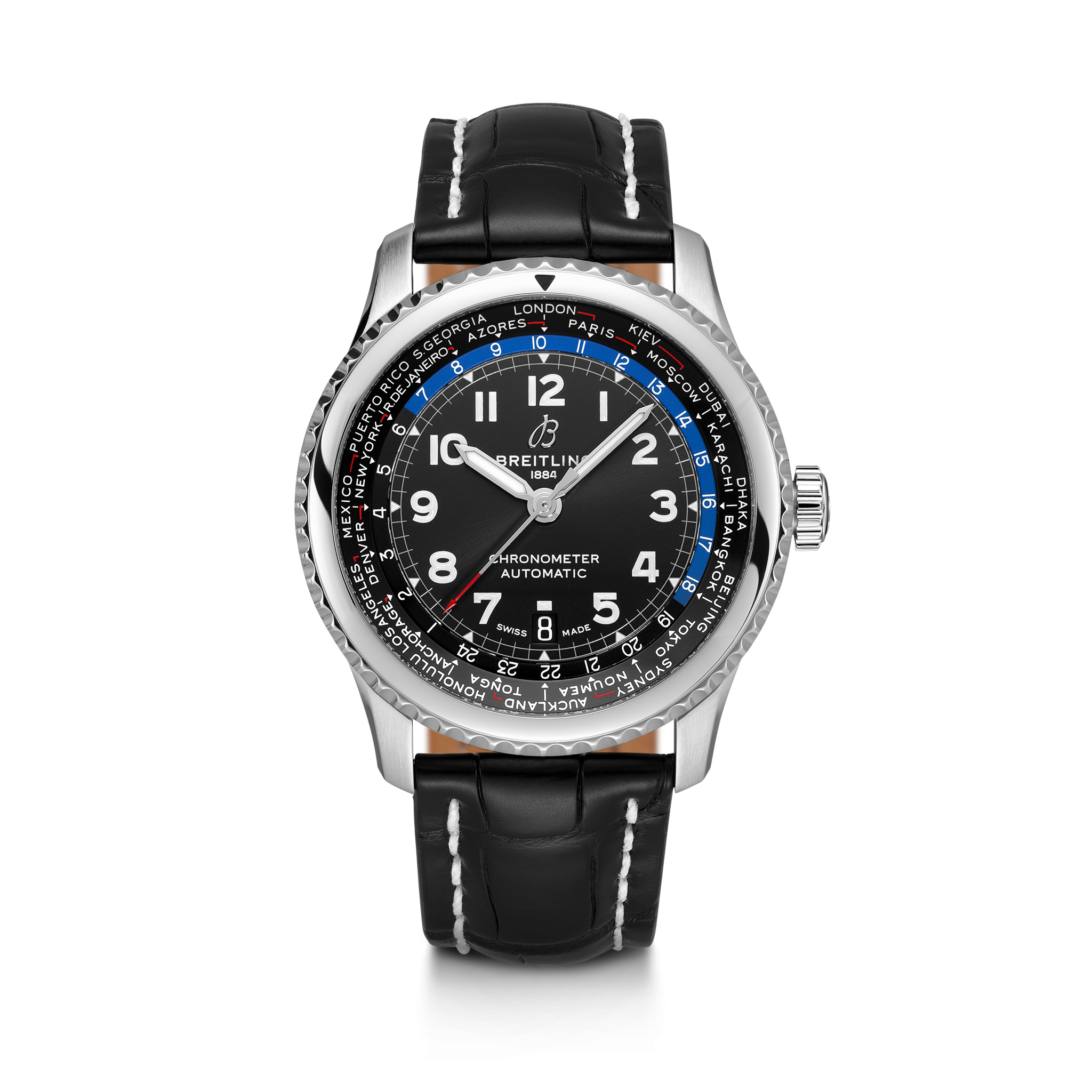 Breitling AB3521U41B1P1 : Navitimer 8 B35 Automatic Unitime 43 Stainless Steel / Black / Black Croco / Pin