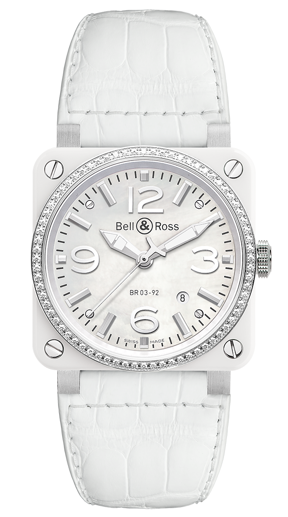 Bell & Ross BR0392-WH-C-D/SCA : BR 03 92 White Ceramic / Diamond