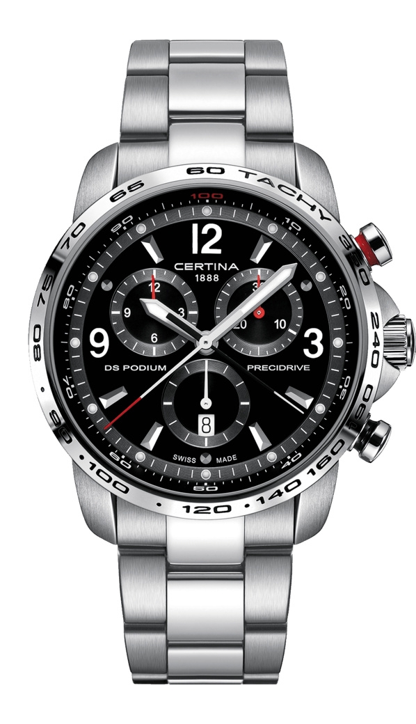 Certina C001.647.11.057.00 : DS Podium Big Size Chrono 1/100 Sec Stainless Steel / Black / Bracelet