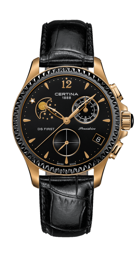 Certina C030.250.36.056.00 : Ds First Lady Chronograph Moon Phase Rose Gold - Ceramic / Black