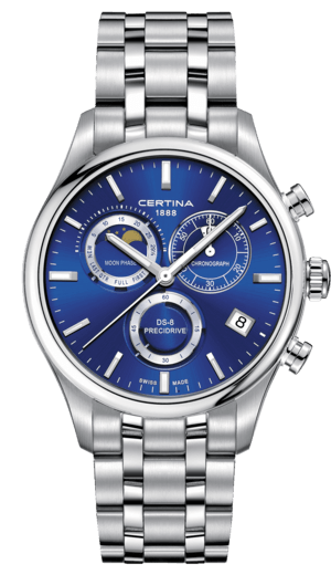 Certina C033.450.11.041.00 : DS-8 Chronograph Moon Phase Stainless Steel / Blue / Bracelet