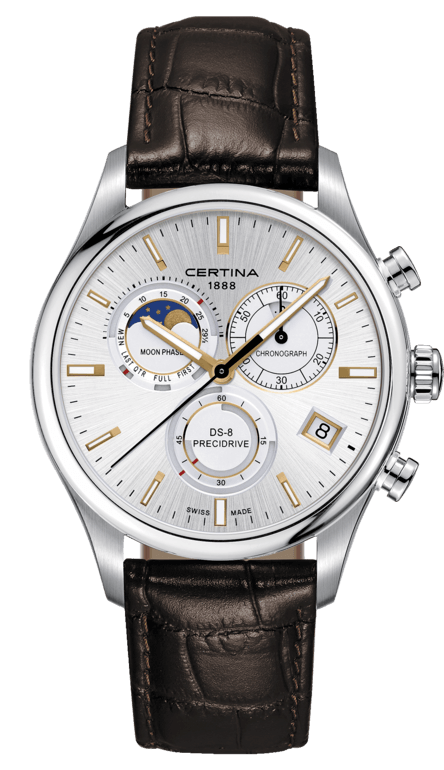Certina C033.450.16.031.00 : DS-8 Chronograph Moon Phase Stainless Steel / Silver / Strap
