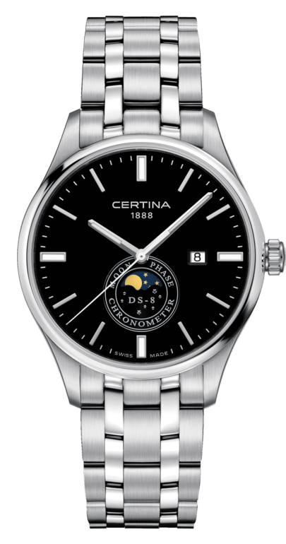 Certina C033.457.11.051.00 : DS-8 Moon Phase Stainless Steel / Black / Bracelet