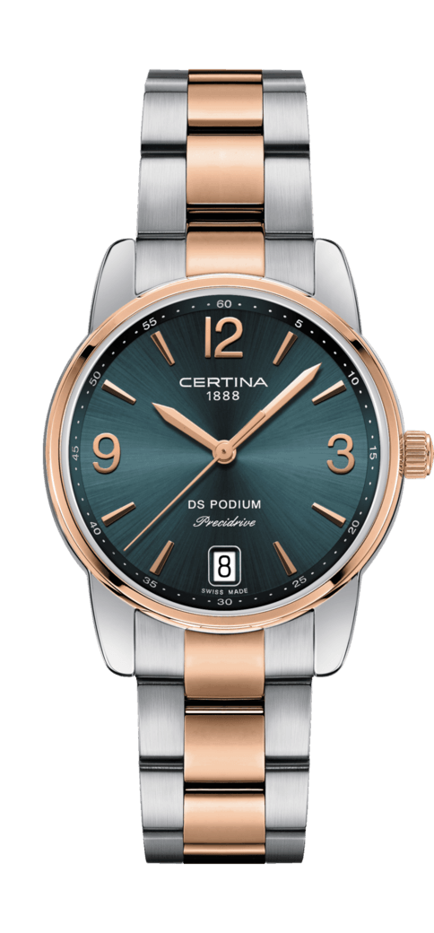Certina C034.210.22.097.00 : DS Podium 33 Stainless Steel / Rose Gold PVD / Green / Bracelet
