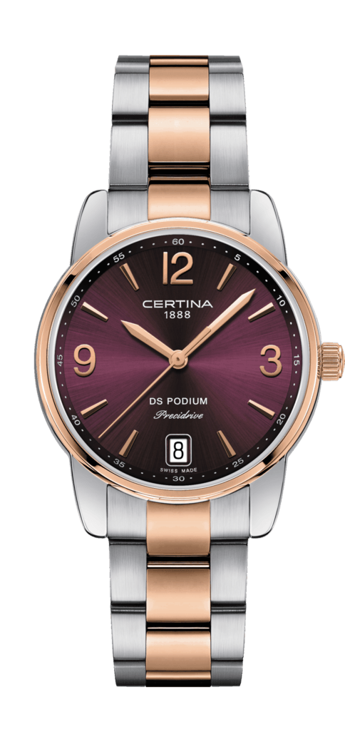 Certina C034.210.22.427.00 : DS Podium 33 Stainless Steel / Rose Gold PVD / Red / Bracelet