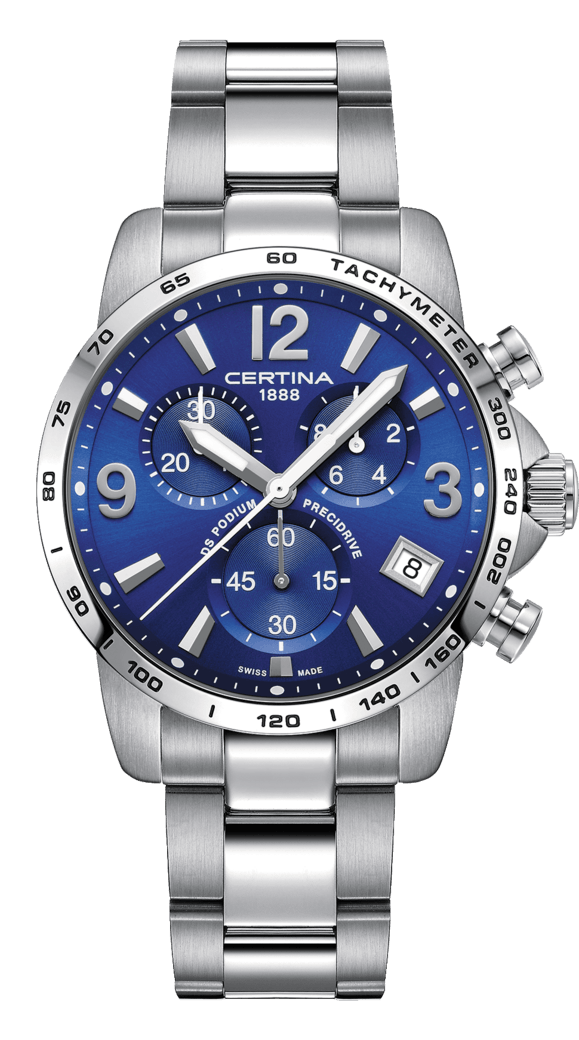 Certina C034.417.11.047.00 : DS Podium Chronograph 1/10 Sec Stainless Steel / Blue / Bracelet