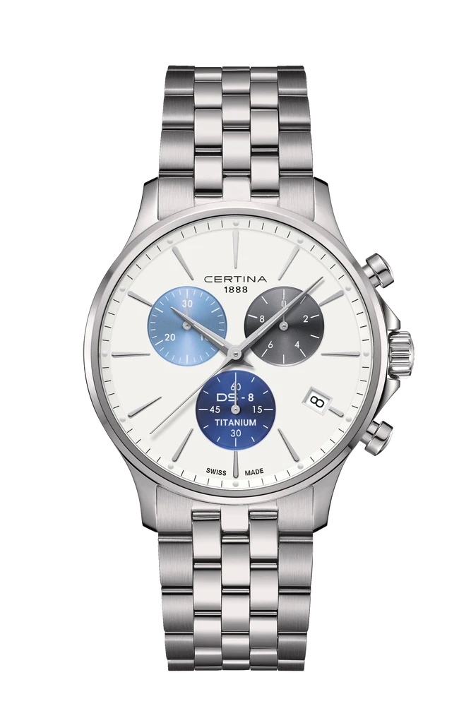 Certina C045.417.44.011.00 : DS-8 Chrono Titanium / White Tricolor / Bracelet