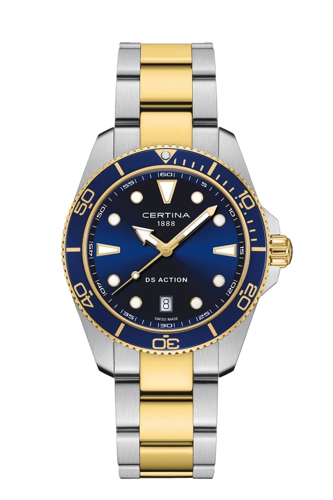 Certina C048.410.22.041.00 : DS Action 40 Quartz Stainless Steel - Yellow Gold / Blue