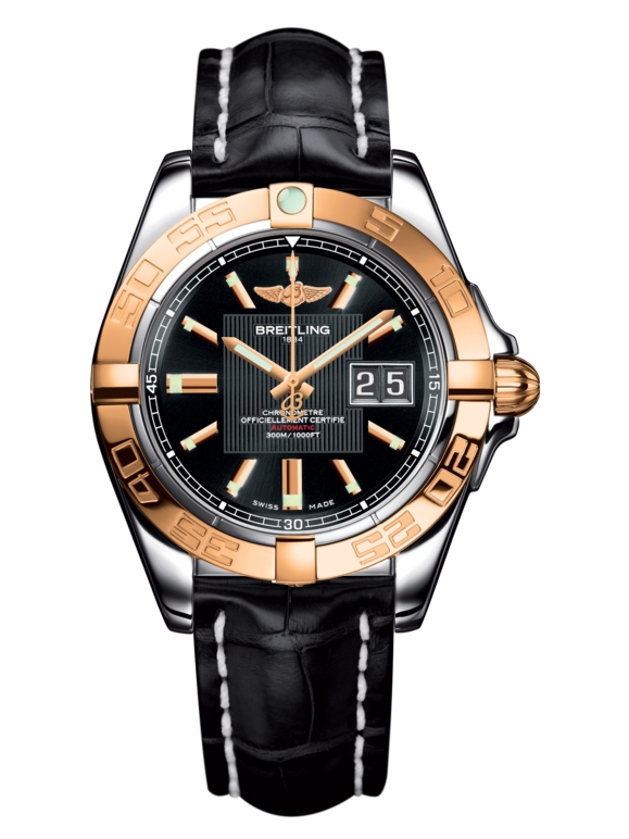 Breitling C49350L2.BA09.728P : Galactic 41 Stainless Steel / Rose Gold / Trophy Black / Croco