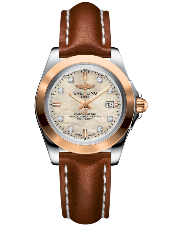 Breitling C7133012/A803/406X/A14BA.1 : Galactic 32 Sleek Edition Stainless Steel / Rose Gold / Pearl Diamond / Calf