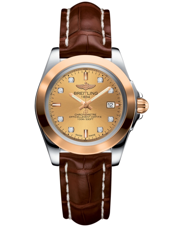 Breitling C7133012/H550/778P/A14BA.1 : Galactic 32 Sleek Edition Stainless Steel / Rose Gold / Golden Sun Diamond / Croco