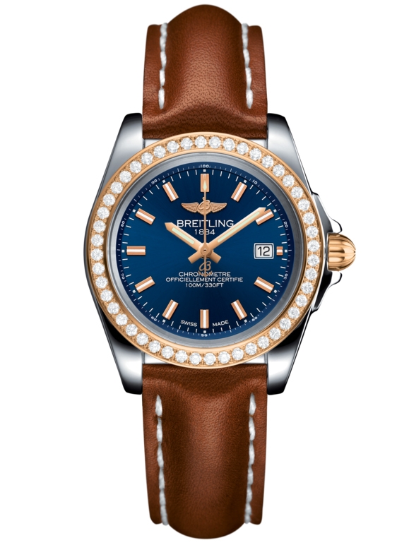 Breitling C7133053/C952/406X/A14BA.1 : Galactic 32 Sleek Edition Stainless Steel / Rose Gold / Diamond / Horizon Blue / Calf