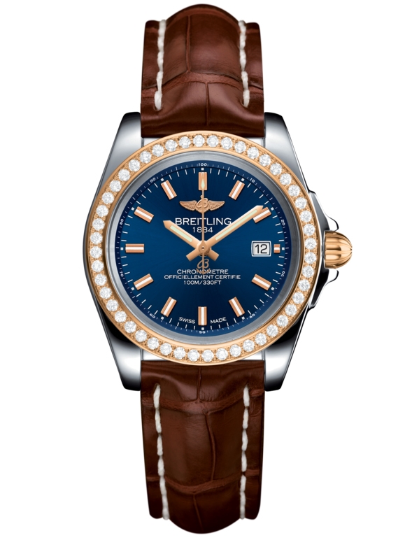 Breitling C7133053/C952/778P/A14BA.1 : Galactic 32 Sleek Edition Stainless Steel / Rose Gold / Diamond / Horizon Blue / Croco