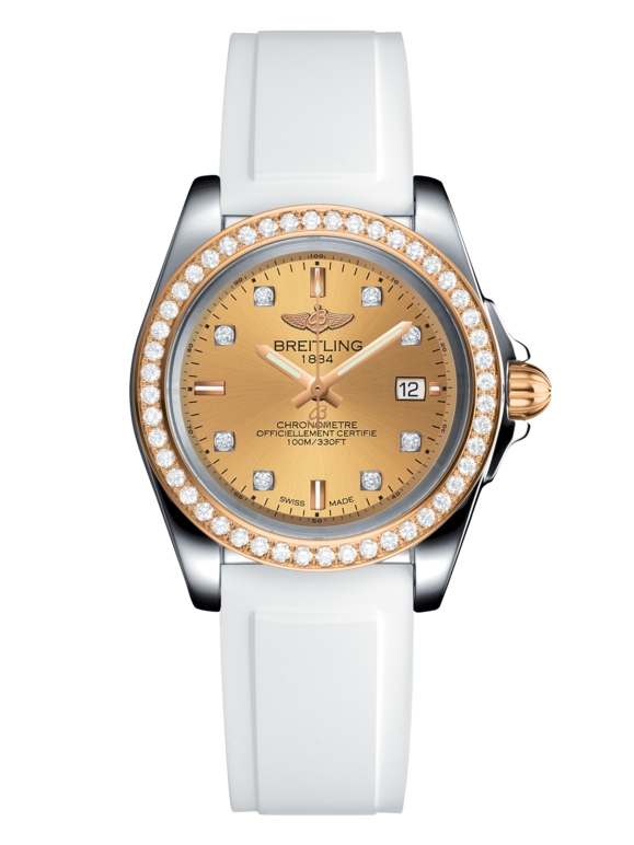 Breitling C7133053/H550/164S/A14S.1 : Galactic 32 Sleek Edition Stainless Steel / Rose Gold / Diamond / Golden Sun Diamond / Rubber