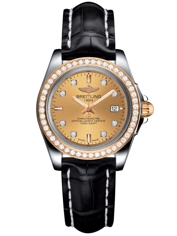 Breitling C7133053/H550/777P/A14BA.1 : Galactic 32 Sleek Edition Stainless Steel / Rose Gold / Diamond / Golden Sun Diamond / Croco