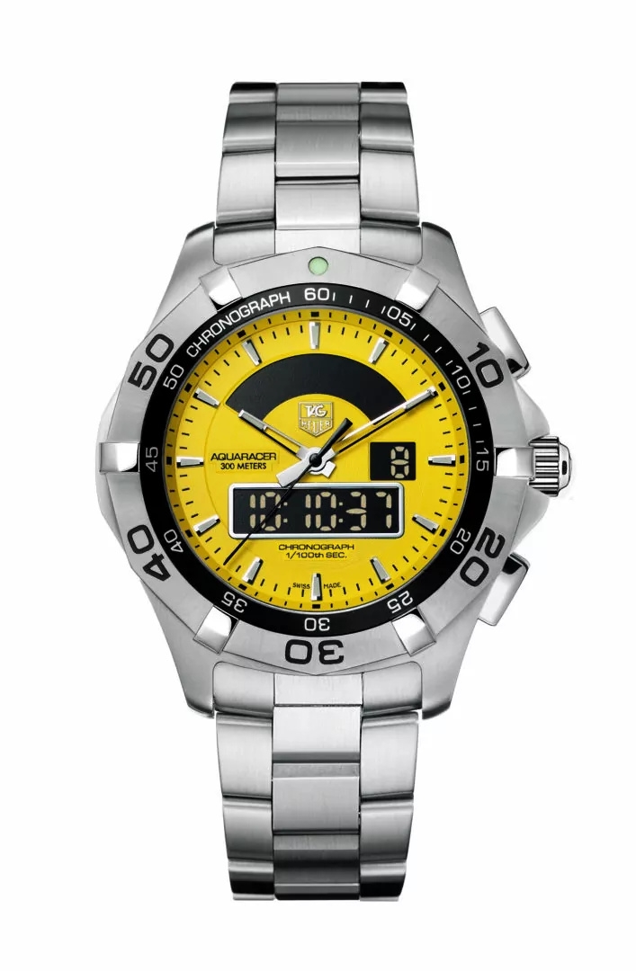 TAG Heuer CAF1011.BA0821 : Aquaracer 300M Chronotimer Stainless Steel / Yellow / Bracelet
