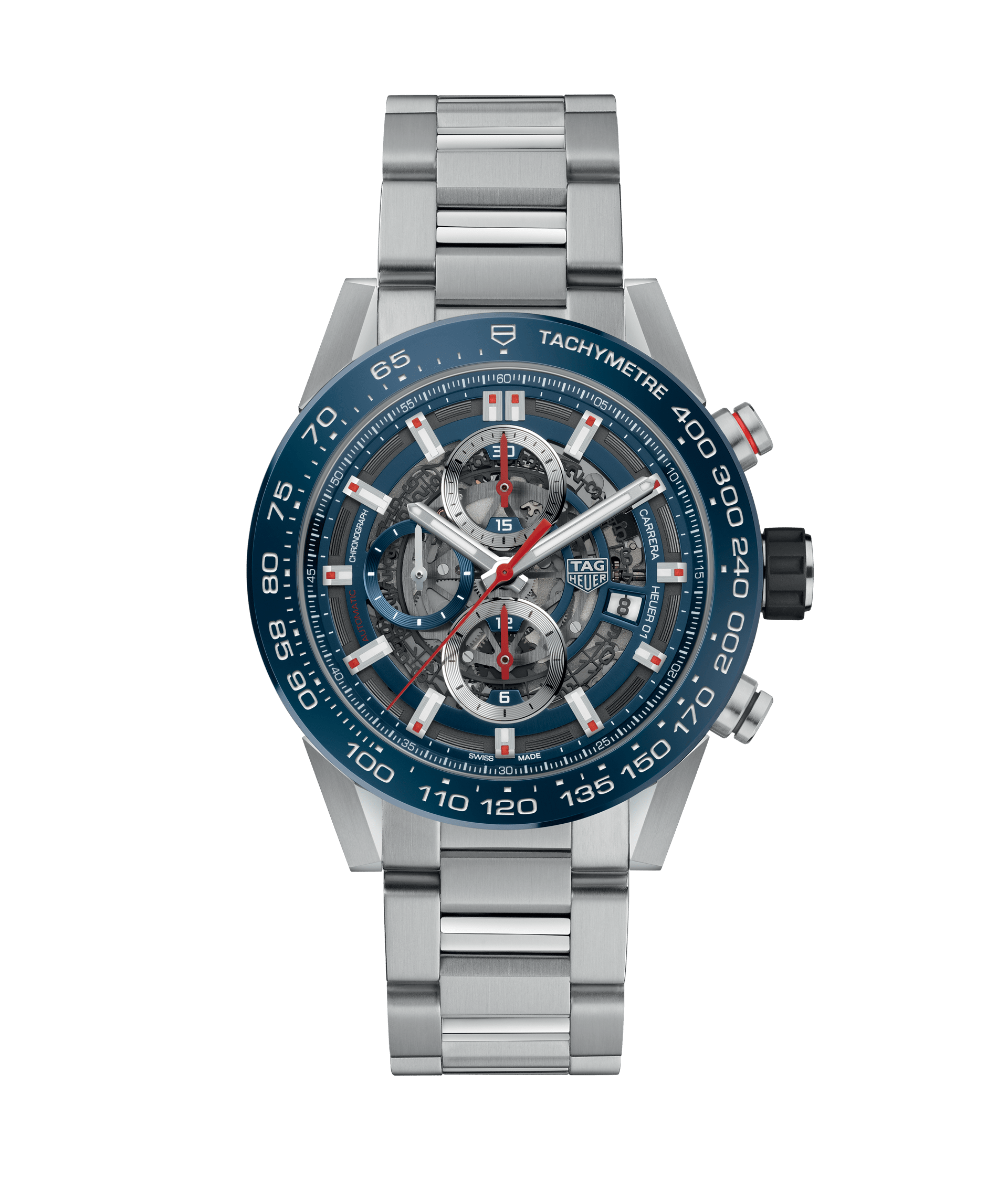 TAG Heuer CAR201T.BA0766 : Carrera Calibre Heuer 01 43 Stainless Steel / Blue Ceramic / Skeleton / Bracelet