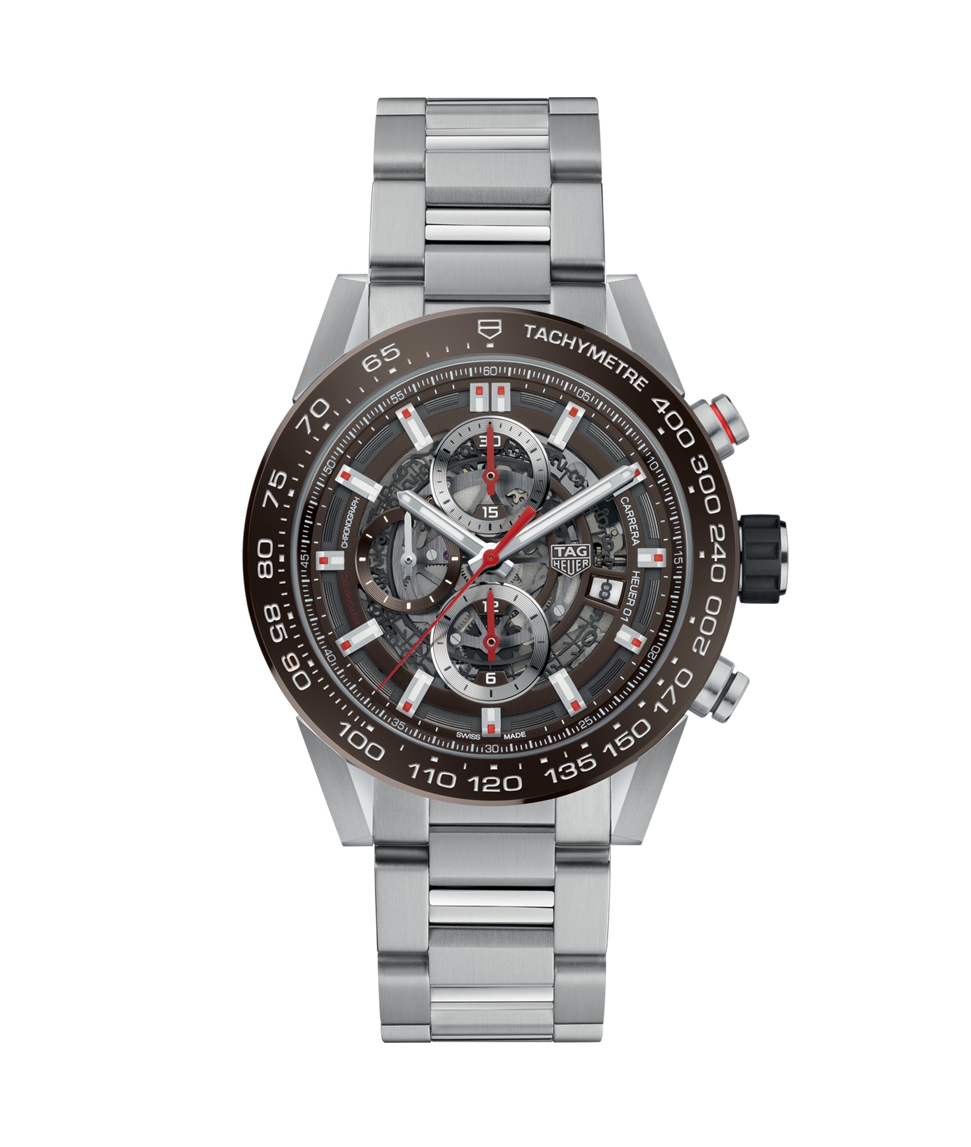 TAG Heuer CAR201U.BA0766 : Carrera Calibre Heuer 01 43 Stainless Steel / Brown Ceramic / Skeleton / Bracelet