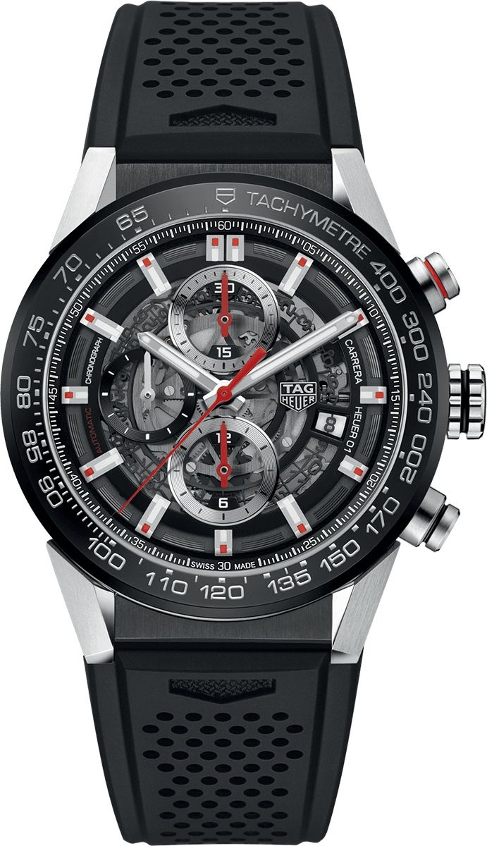TAG Heuer CAR201V.FT6046 : Carrera Calibre Heuer 01 43 Stainless Steel / Black Ceramic / Skeleton / Rubber