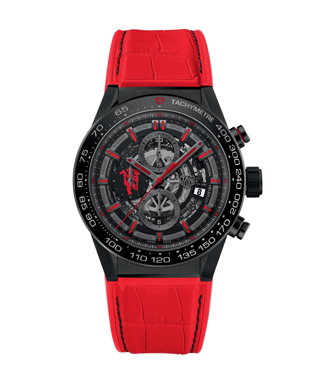 TAG Heuer CAR2A1J.FC6416 : Carrera Calibre Heuer 01 45 Stainless Steel / Skeleton / Alligator / Manchester United