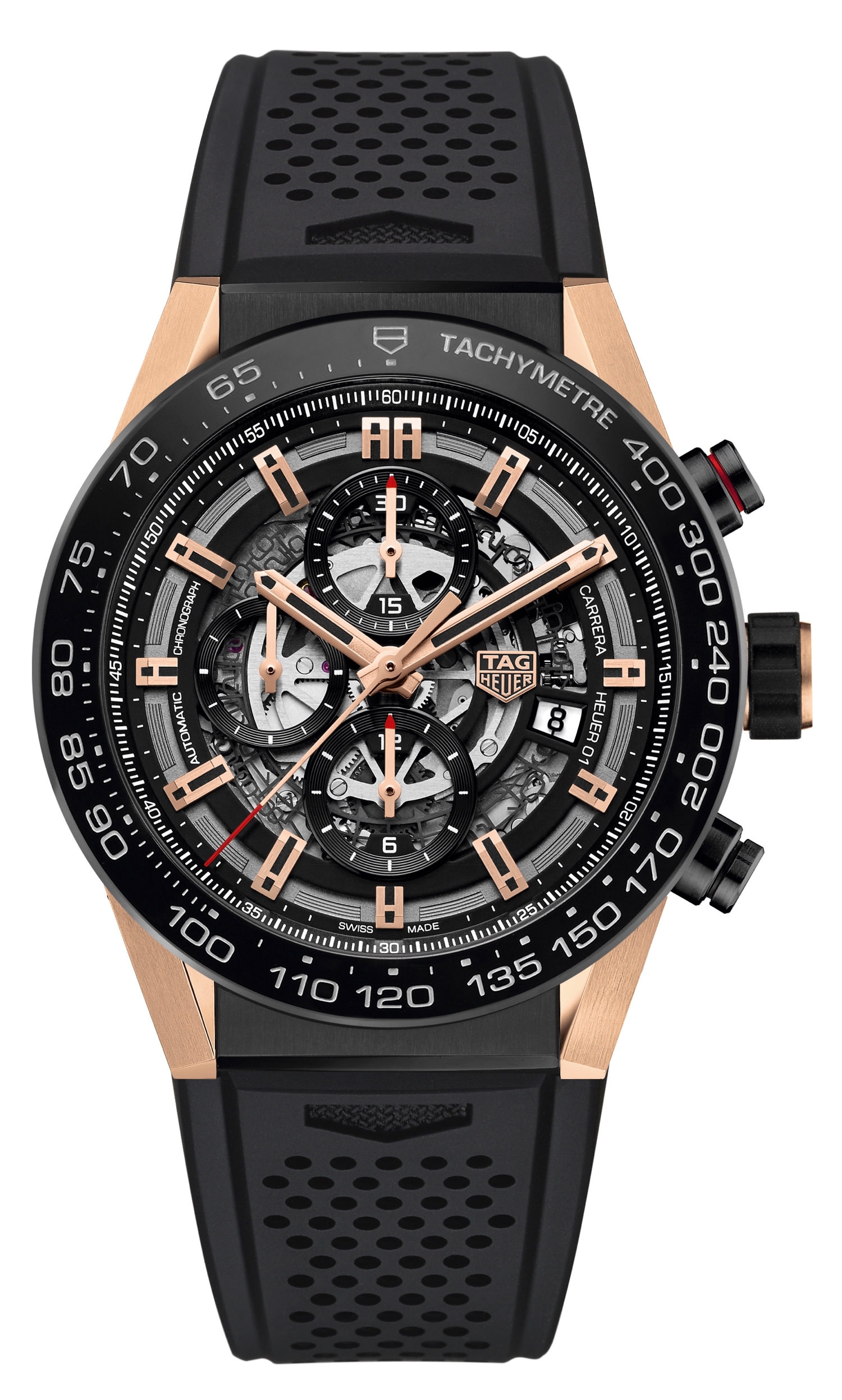 TAG Heuer CAR2A5A.FT6044 : Carrera Calibre Heuer 01 45 Rose Gold / Ceramic / Skeleton / Rubber