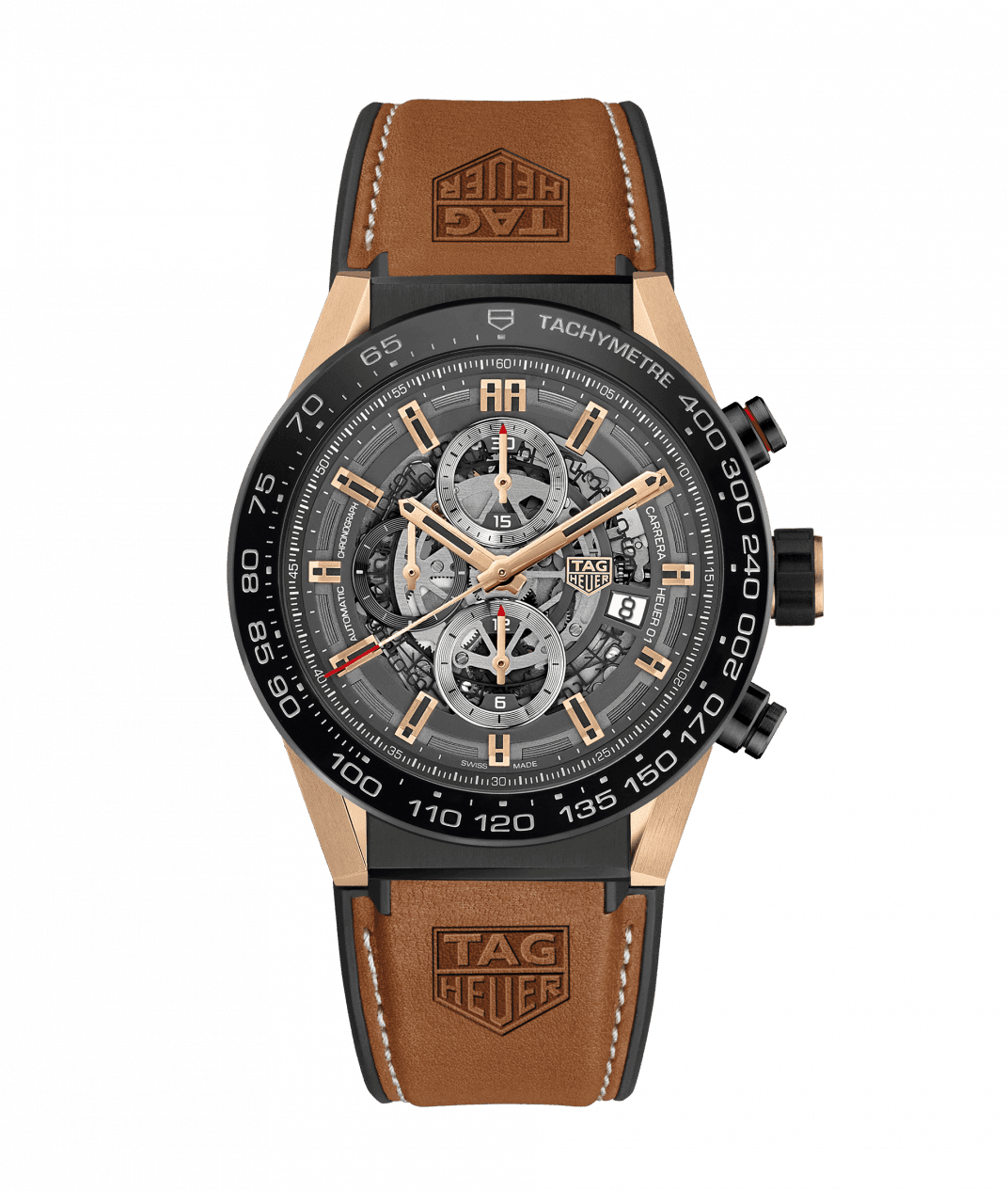 TAG Heuer CAR2A5C.FT6125 : Carrera Calibre Heuer 01 45 Rose Gold / Ceramic / Skeleton / Rubber