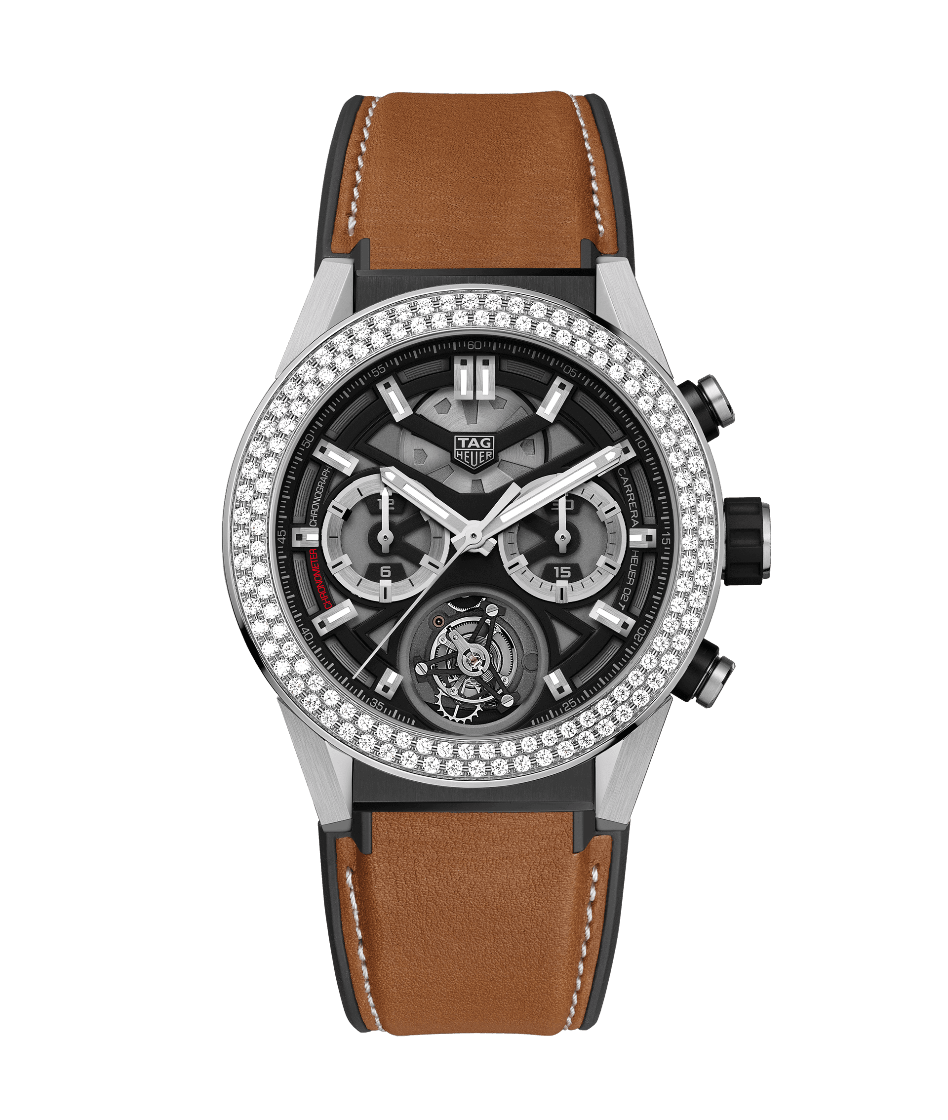 TAG Heuer CAR5A80.FT6072 : Carrera Calibre Heuer 02T 45 Chronograph Tourbillon Titanium / Stainless Steel / Diamond / Calf
