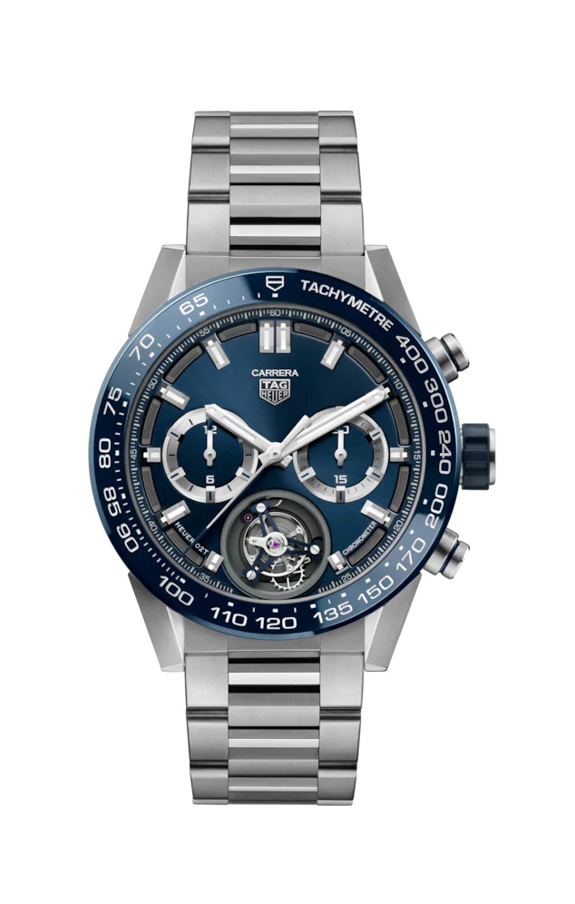 TAG Heuer CAR5A8C.BF0707 : Carrera Calibre Heuer 02T 45 Chronograph Tourbillon Titanium / Blue