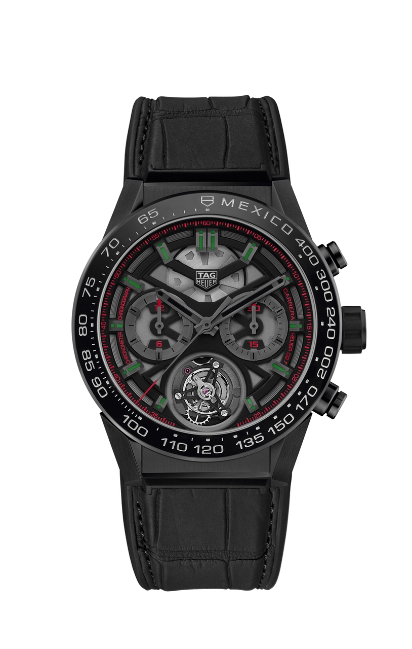 TAG Heuer CAR5A8V.FC6377 : Carrera Calibre Heuer 02T 45 Chronograph Tourbillon Titanium / Ceramic / Alligator / Mexico