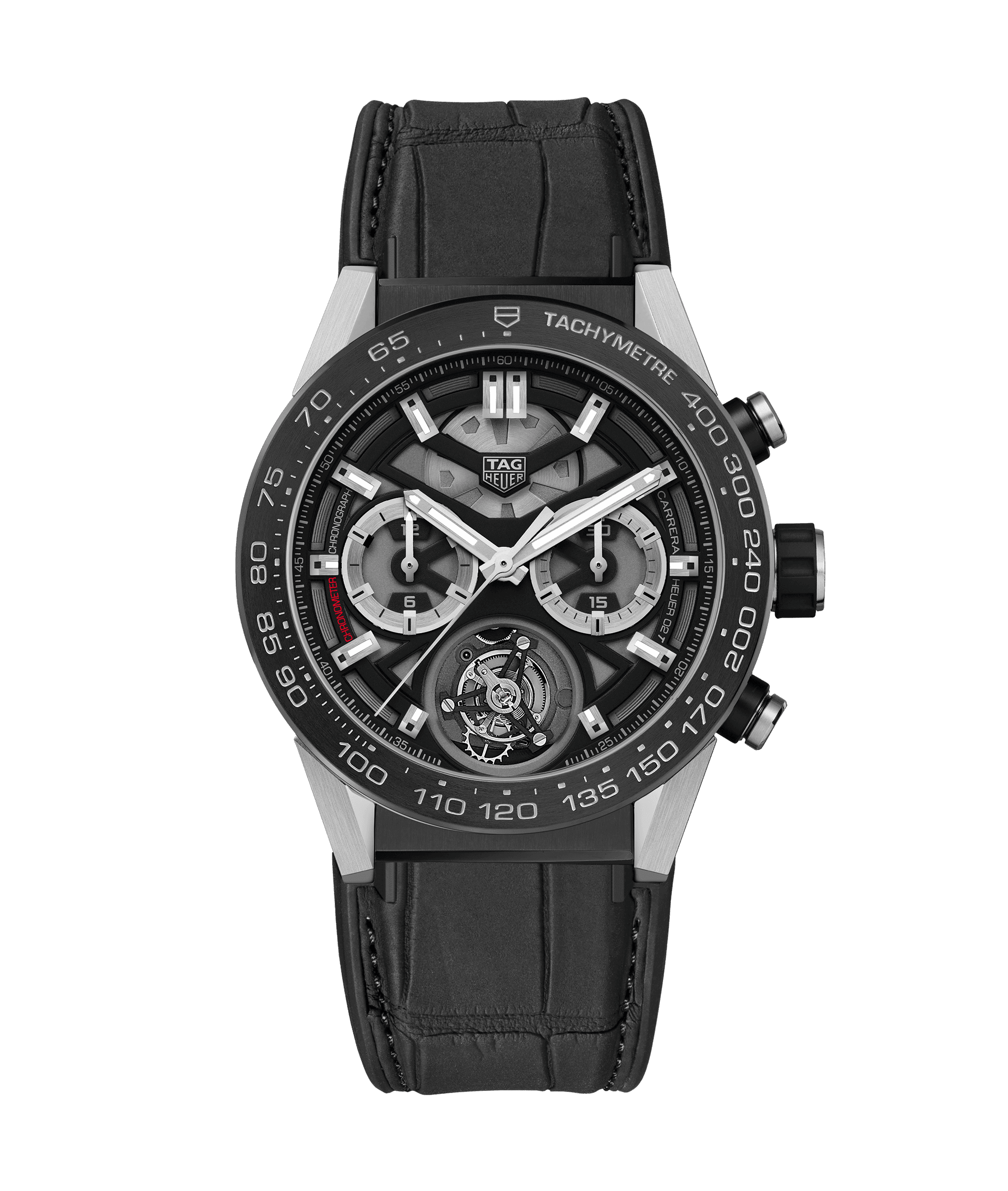 TAG Heuer CAR5A8Y.FC6377 : Carrera Calibre Heuer 02T 45 Chronograph Tourbillon Titanium / Alligator