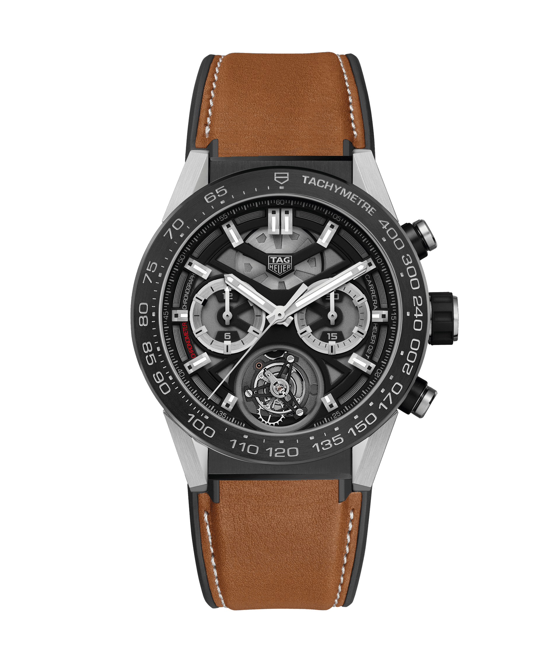 TAG Heuer CAR5A8Y.FT6072 : Carrera Calibre Heuer 02T 45 Chronograph Tourbillon Titanium / Ceramic / Calf