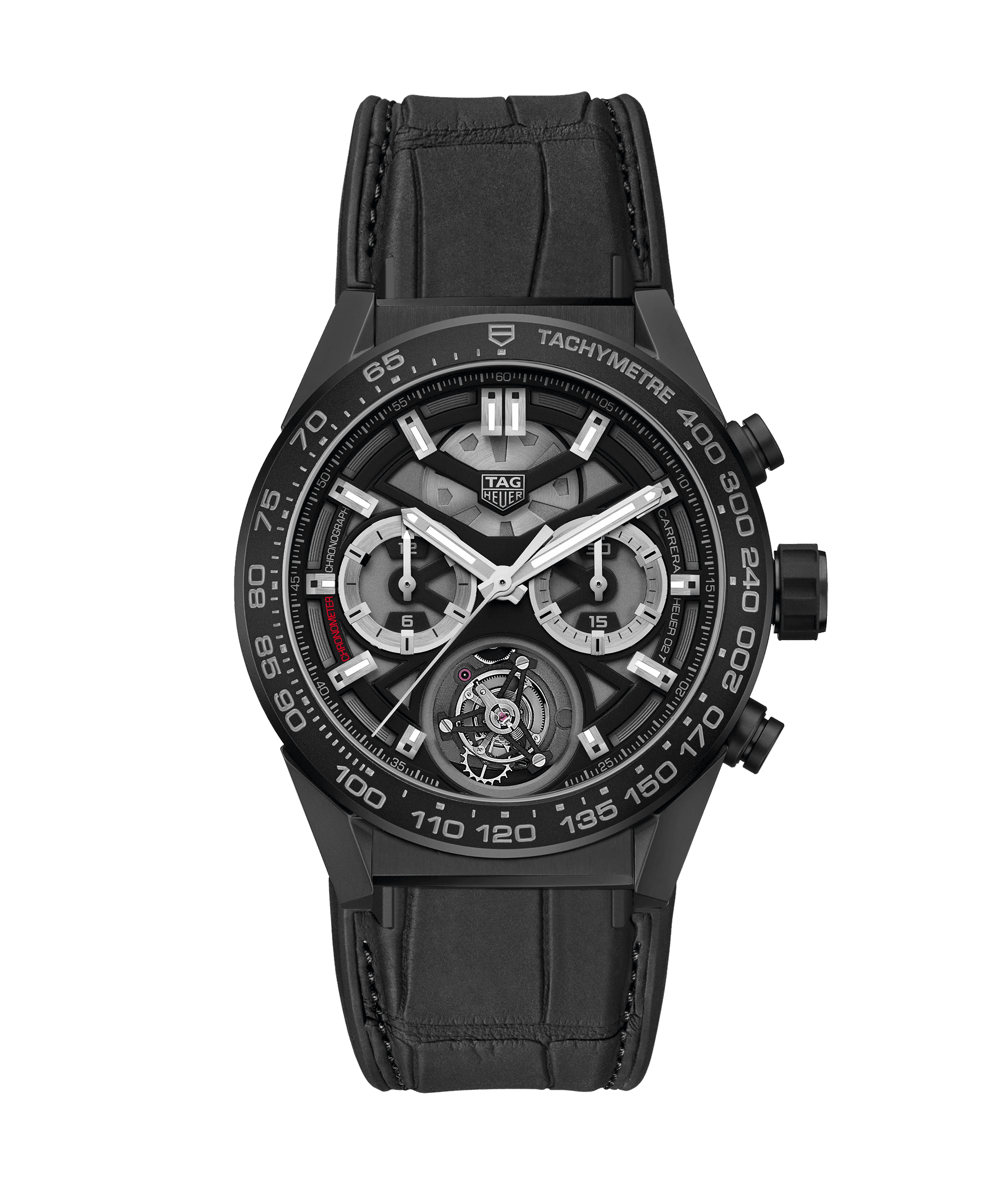 TAG Heuer CAR5A90.FC6415 : Carrera Calibre Heuer 02T 45 Chronograph Tourbillon Ceramic / Alligator