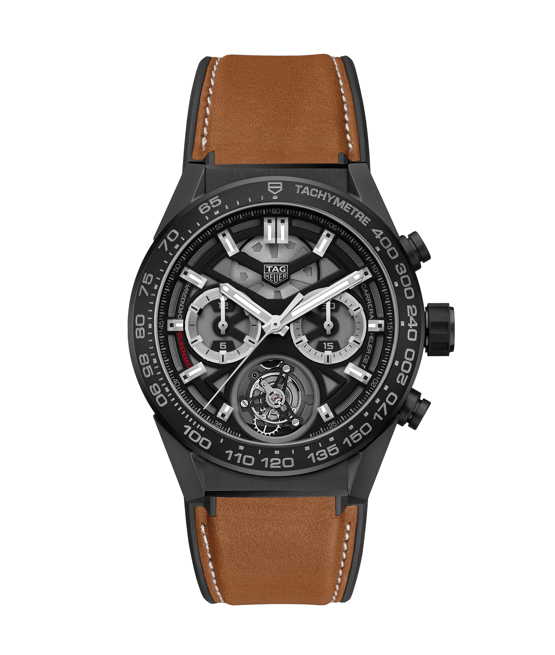 TAG Heuer CAR5A90.FT6121 : Carrera Calibre Heuer 02T 45 Chronograph Tourbillon Ceramic / Calf