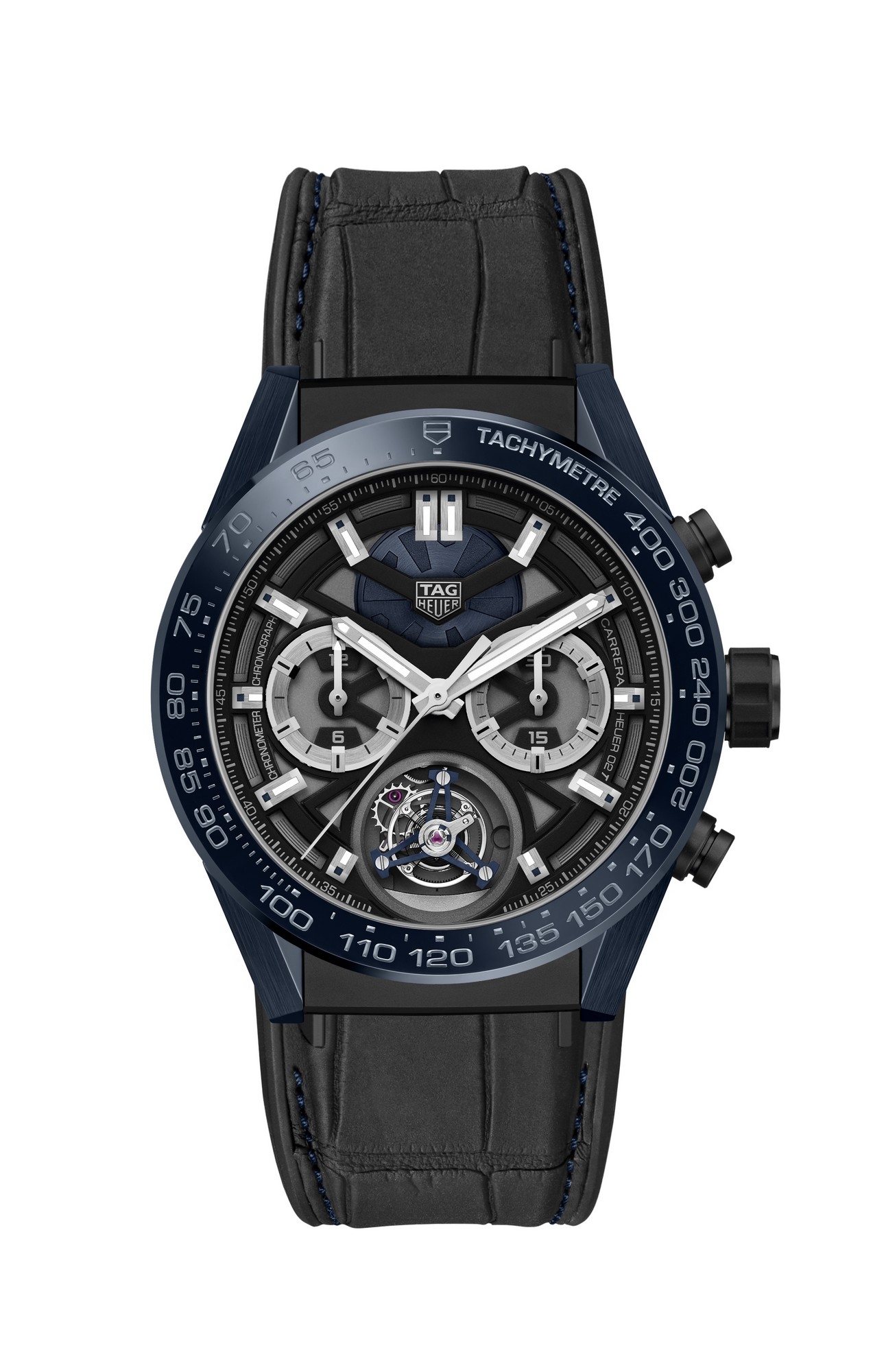 TAG Heuer CAR5A93.FC6442 : Carrera Calibre Heuer 02T 45 Chronograph Tourbillon Ceramic / Stainless Steel / Alligator / Tête de Vipère