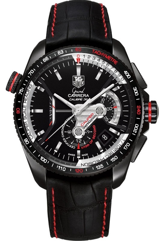 TAG Heuer CAV5185.FC6237 : Grand Carrera Calibre 36RS Caliper Chronograph Titanium PVD / Black / Alligator
