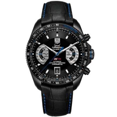 TAG Heuer CAV518H.FC6273 : Grand Carrera Calibre 17 RS150 Titanium PVD / Black - Blue / Alligator