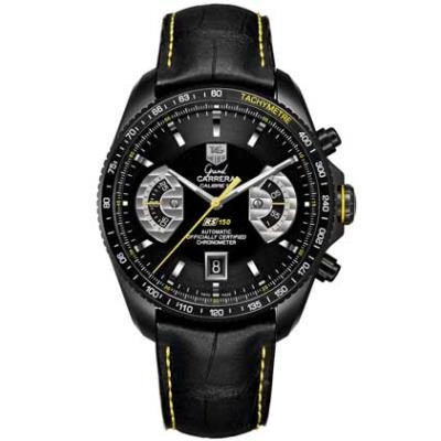 TAG Heuer CAV518J.FC6274 : Grand Carrera Calibre 17 RS150 Titanium PVD / Black - Yellow / Alligator